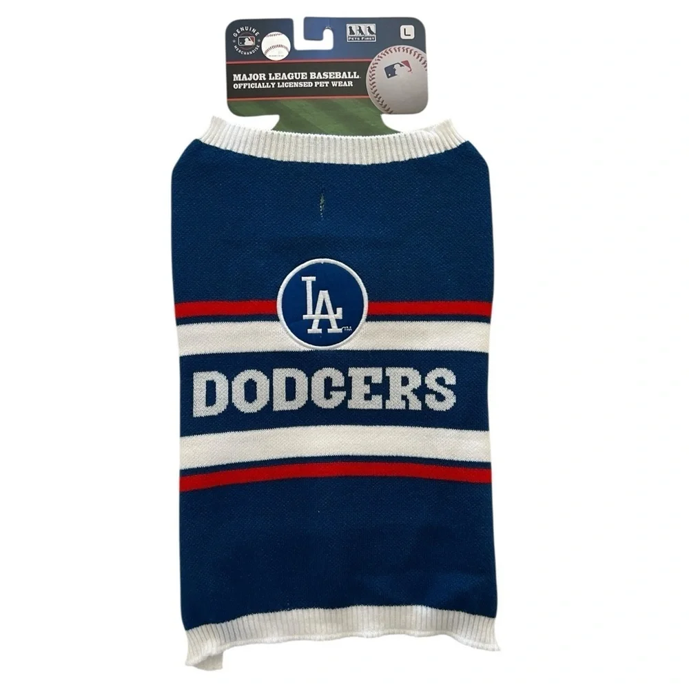 MLB Los Angeles Dodgers Dog Pet Knit Sweater Blue White Red Size Large